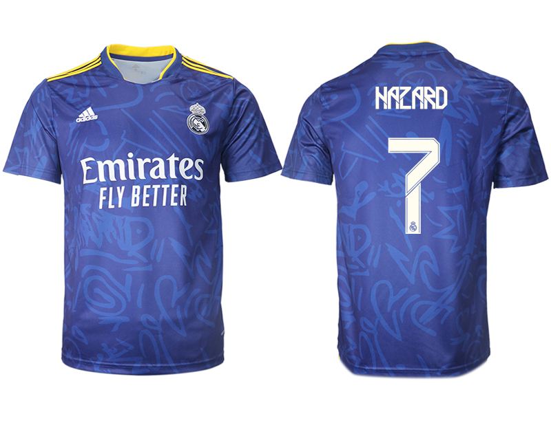Cheap Men 2021-2022 Club Real Madrid away aaa version blue 7 Soccer Jersey